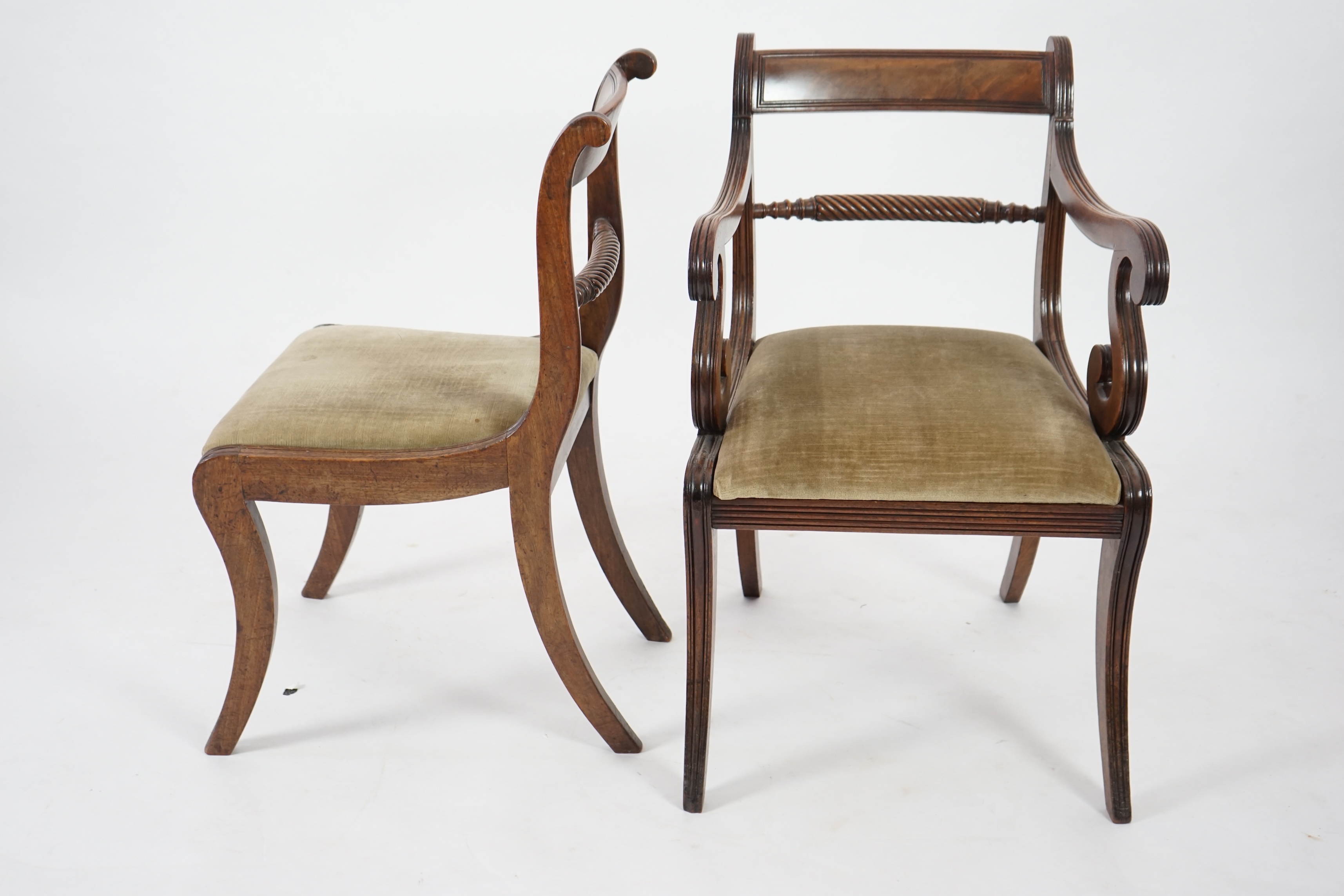 A set of ten Regency mahogany dining chairs, including a pair of carvers